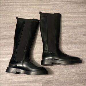 H&M black leather heeled boots